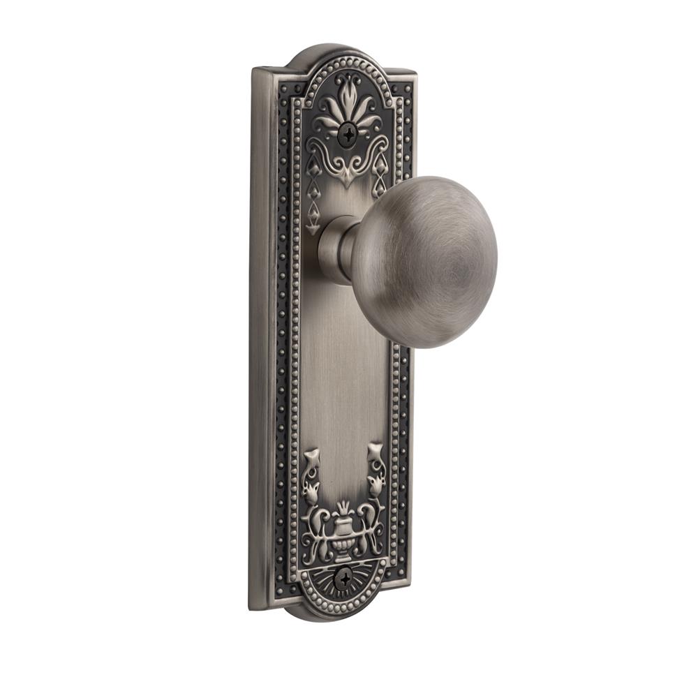 Grandeur by Nostalgic Warehouse PARFAV Privacy Knob - Parthenon Plate with Fifth Avenue Knob in Antique Pewter